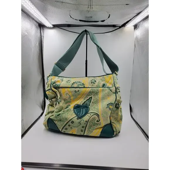 Juicy Couture Green Yellow Paisley Couture Baby Shoulder Bag Vintage Y2K - Picture 3 of 16